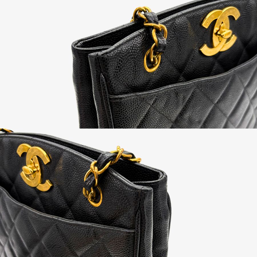 RG787 - CHANEL Vintage Black Caviar Leather Big CC Tote Bag