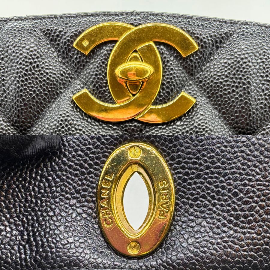 RG787 - CHANEL Vintage Black Caviar Leather Big CC Tote Bag