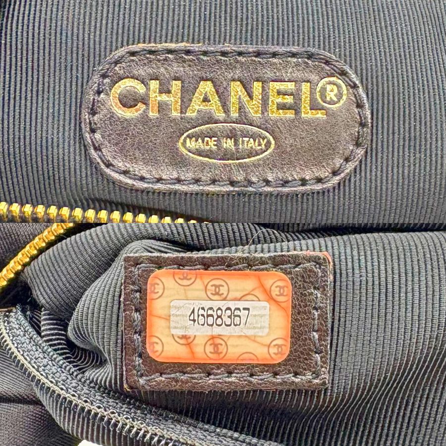 CS066 - CHANEL Vintage Black Caviar Leather Embroidered Logo Tote Bag