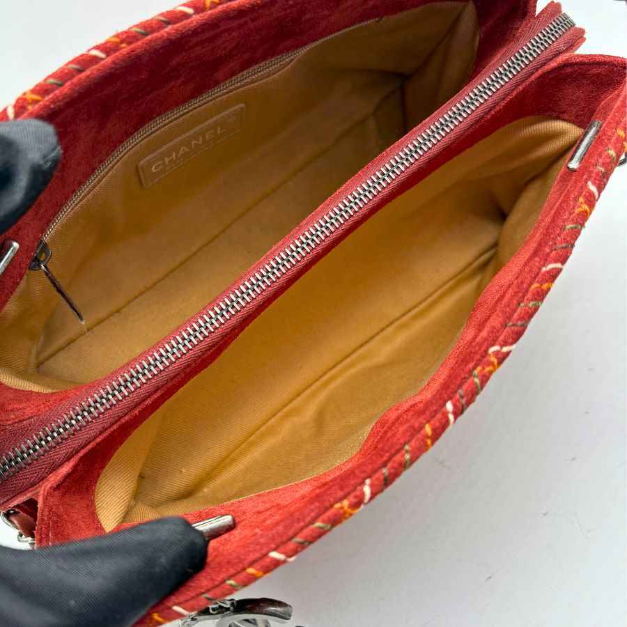 CS070 - CHANEL Vintage Dark Red Suede Wild Stitch Shoulder Bag
