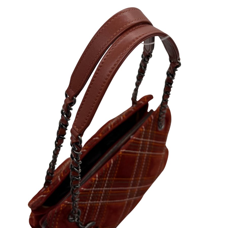 CS070 - CHANEL Vintage Dark Red Suede Wild Stitch Shoulder Bag