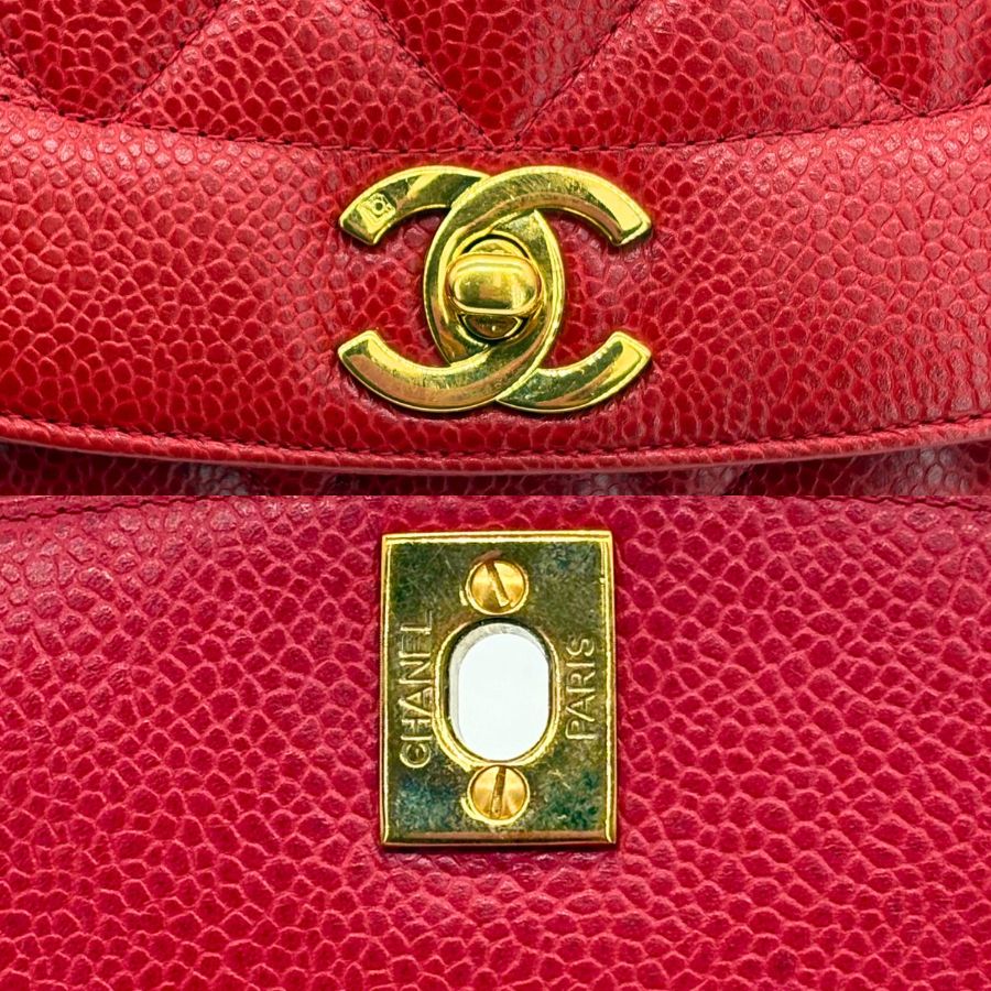CS071 - CHANEL Vintage Red Caviar Leather 25cm Diana Flap Bag
