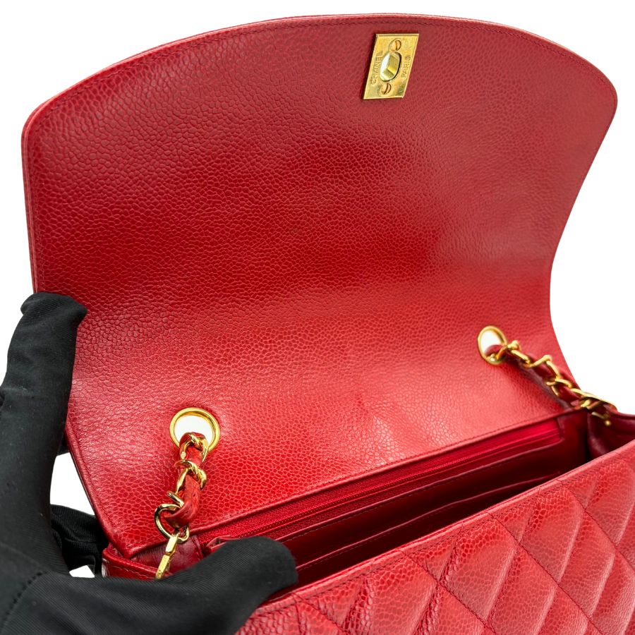 CS071 - CHANEL Vintage Red Caviar Leather 25cm Diana Flap Bag