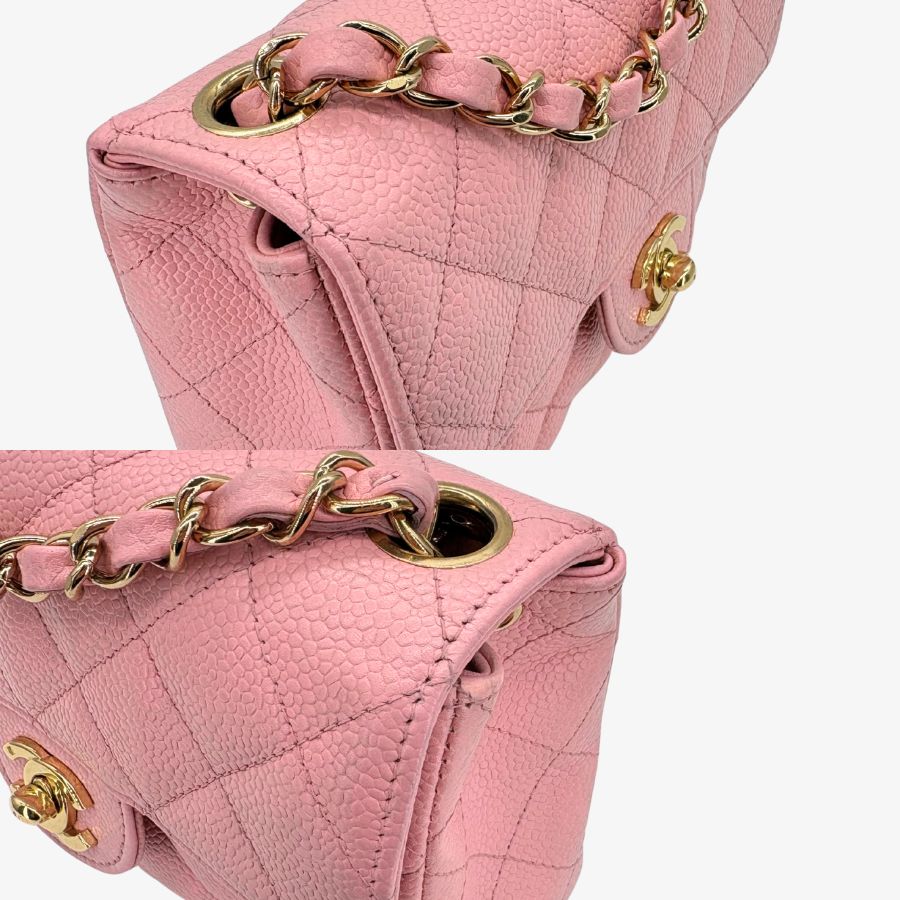 CS072 - CHANEL Vintage Pink Caviar Leather 17cm Mini Square Flap Bag