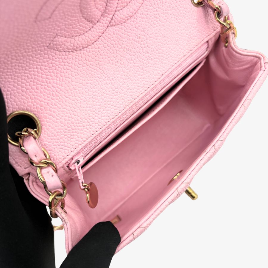 CS072 - CHANEL Vintage Pink Caviar Leather 17cm Mini Square Flap Bag