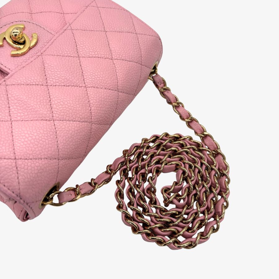 CS072 - CHANEL Vintage Pink Caviar Leather 17cm Mini Square Flap Bag