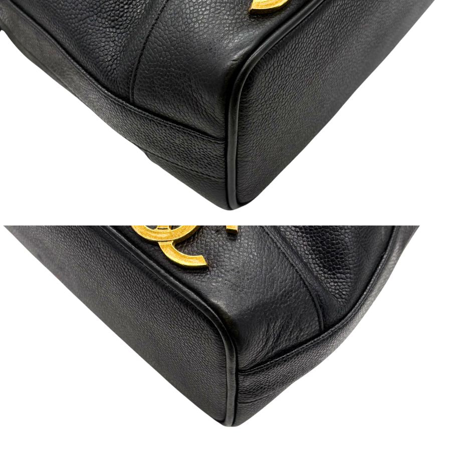 CS074 - CHANEL Vintage Black Caviar Leather Gold Ball Bucket Bag