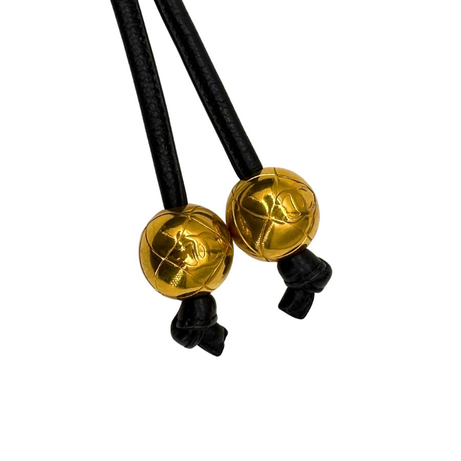 CS074 - CHANEL Vintage Black Caviar Leather Gold Ball Bucket Bag