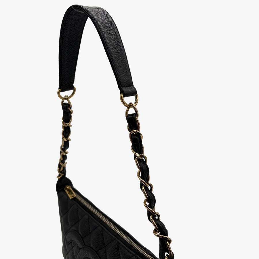 JZ933 - CHANEL Vintage Black Caviar Leather Quilted Handbag