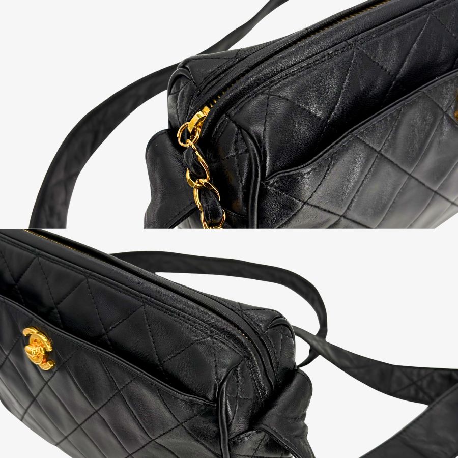 RG704 - CHANEL Vintage Black Lambskin Camera Bag