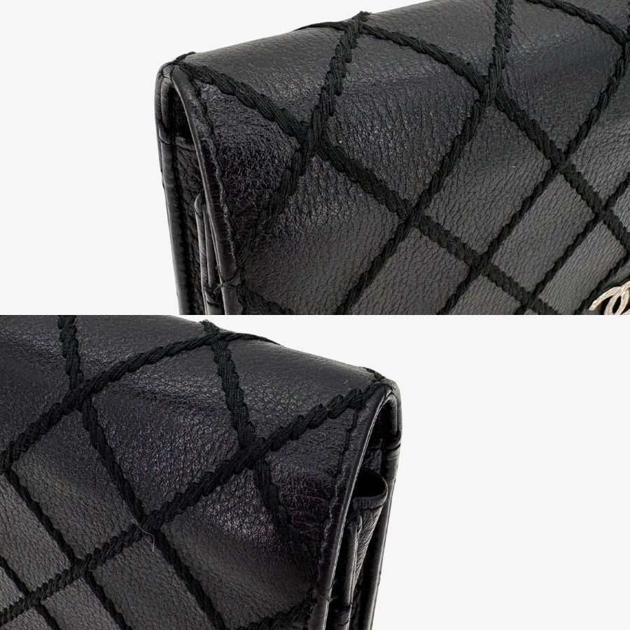 RG707 - CHANEL Black Lambskin Wild Stitch Wallet on Chain