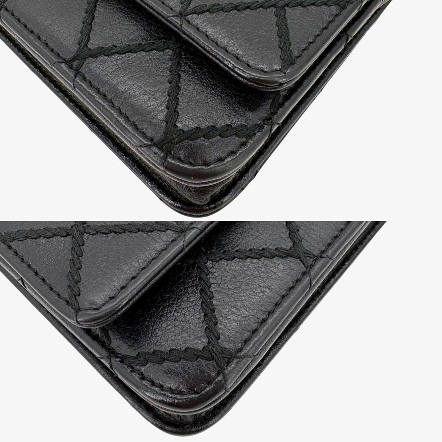 RG707 - CHANEL Black Lambskin Wild Stitch Wallet on Chain