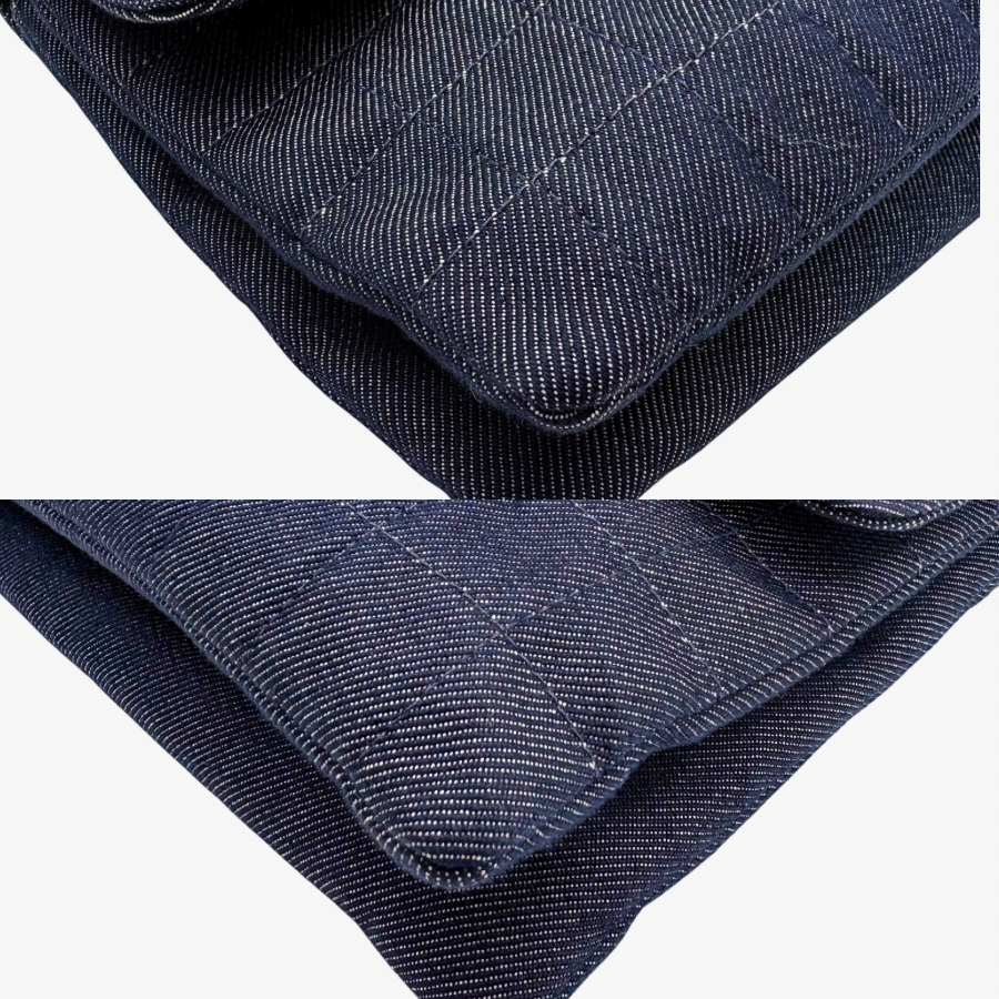 CS087 - CHANEL Vintage Dark Blue Denim Chocolate Bar Flap Bag