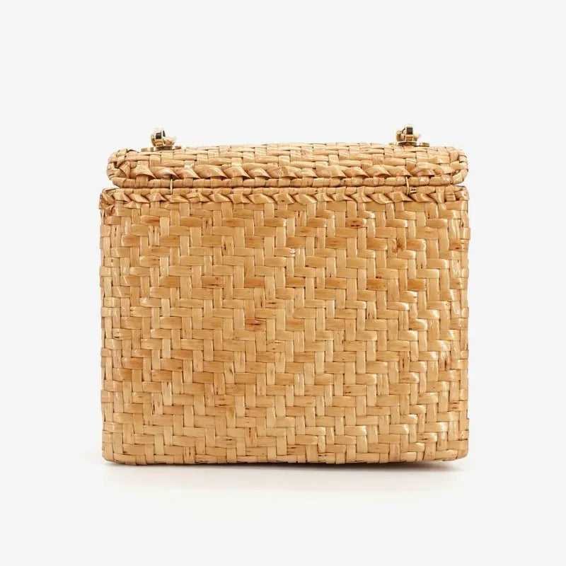 JR919 - CHANEL Vintage Brown Rattan 17cm Mini Square Flap Bag
