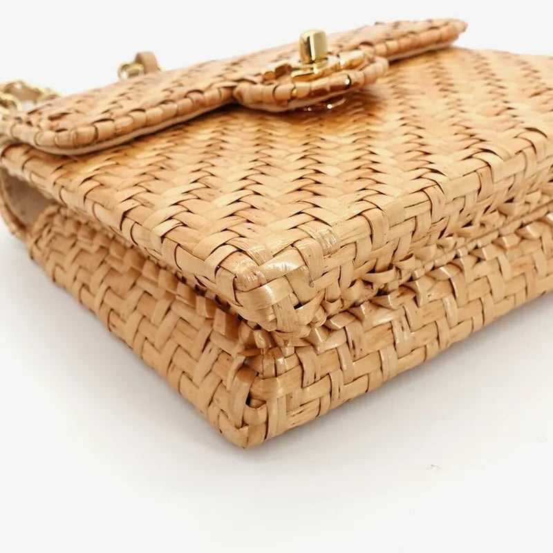 JR919 - CHANEL Vintage Brown Rattan 17cm Mini Square Flap Bag
