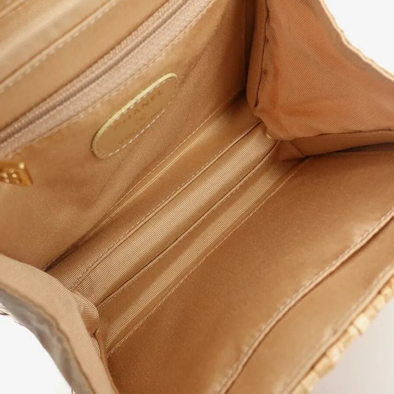 JR919 - CHANEL Vintage Brown Rattan 17cm Mini Square Flap Bag