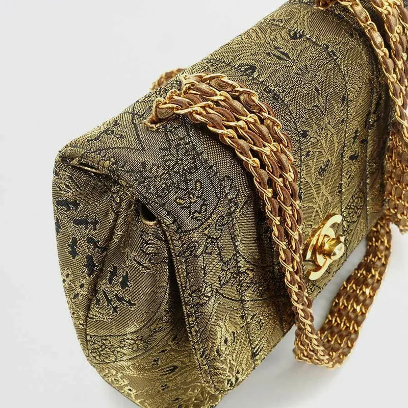 JR898 - CHANEL Vintage Gold Nishijin Woven Flap Bag