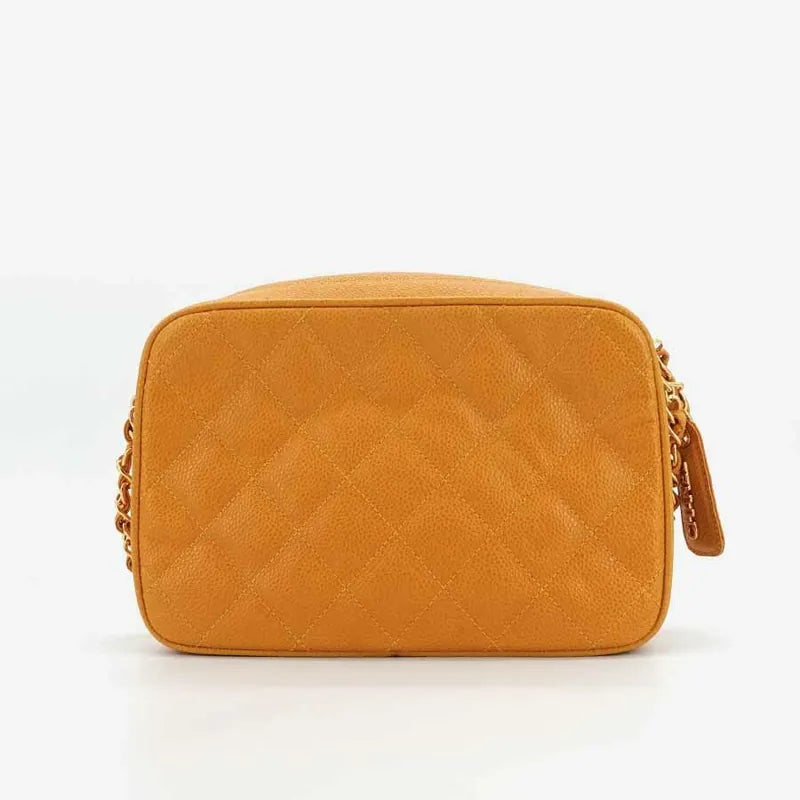 JR782 - CHANEL Vintage Orange Caviar Leather Quilted Camera Bag