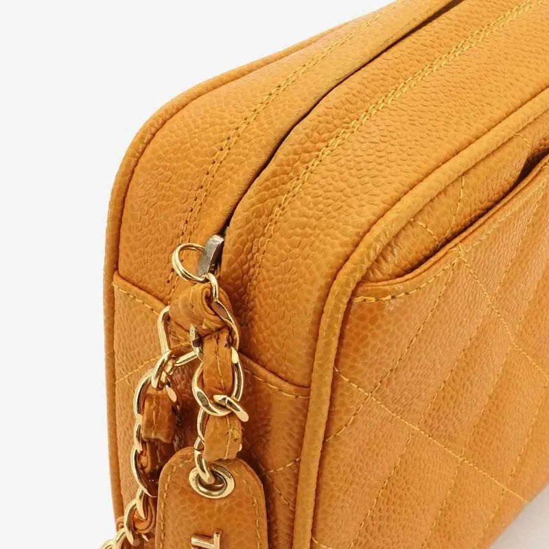 JR782 - CHANEL Vintage Orange Caviar Leather Quilted Camera Bag