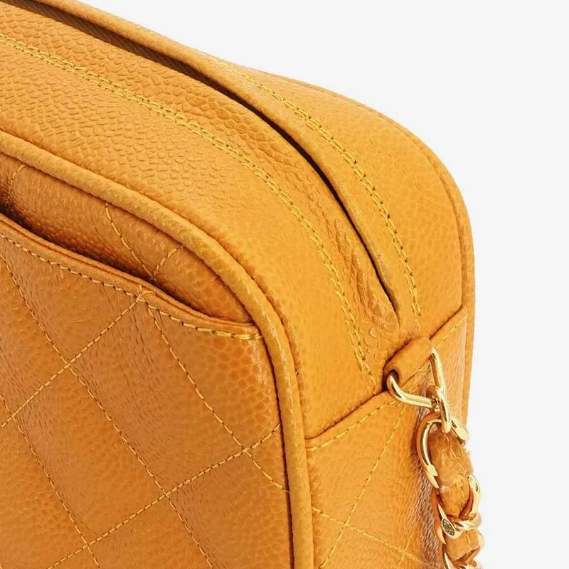 JR782 - CHANEL Vintage Orange Caviar Leather Quilted Camera Bag