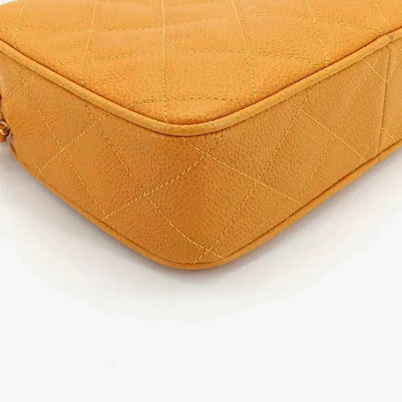 JR782 - CHANEL Vintage Orange Caviar Leather Quilted Camera Bag