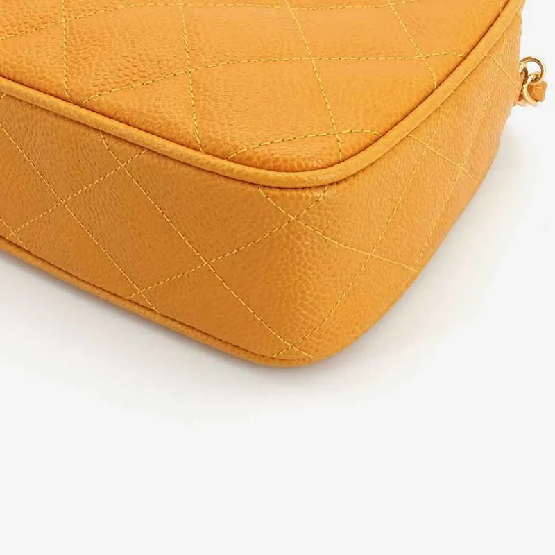 JR782 - CHANEL Vintage Orange Caviar Leather Quilted Camera Bag