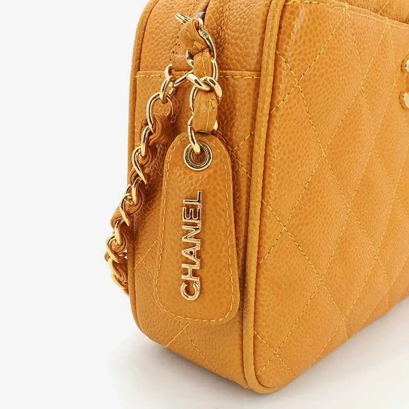 JR782 - CHANEL Vintage Orange Caviar Leather Quilted Camera Bag