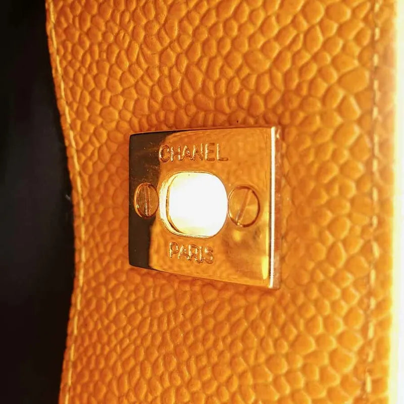 JR782 - CHANEL Vintage Orange Caviar Leather Quilted Camera Bag