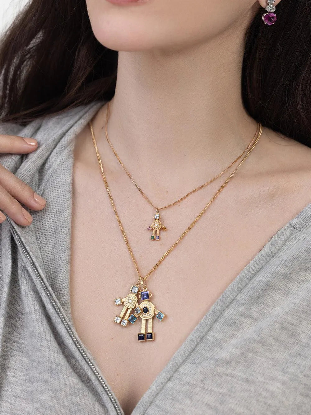 Mini Piccolo Robot diamond and aquamarine pendant