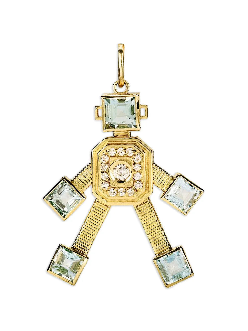 Mini Piccolo Robot diamond and aquamarine pendant