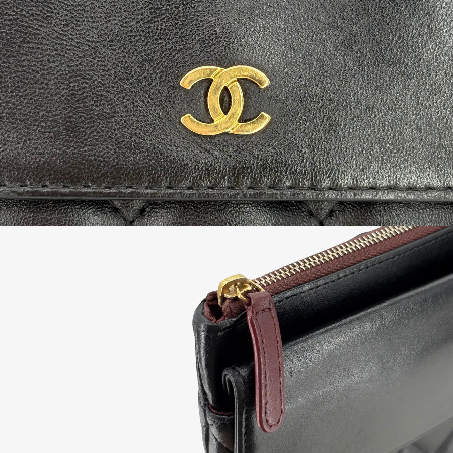 RG370 - CHANEL Vintage Black Lambskin Zip And Flap Clutch Bag