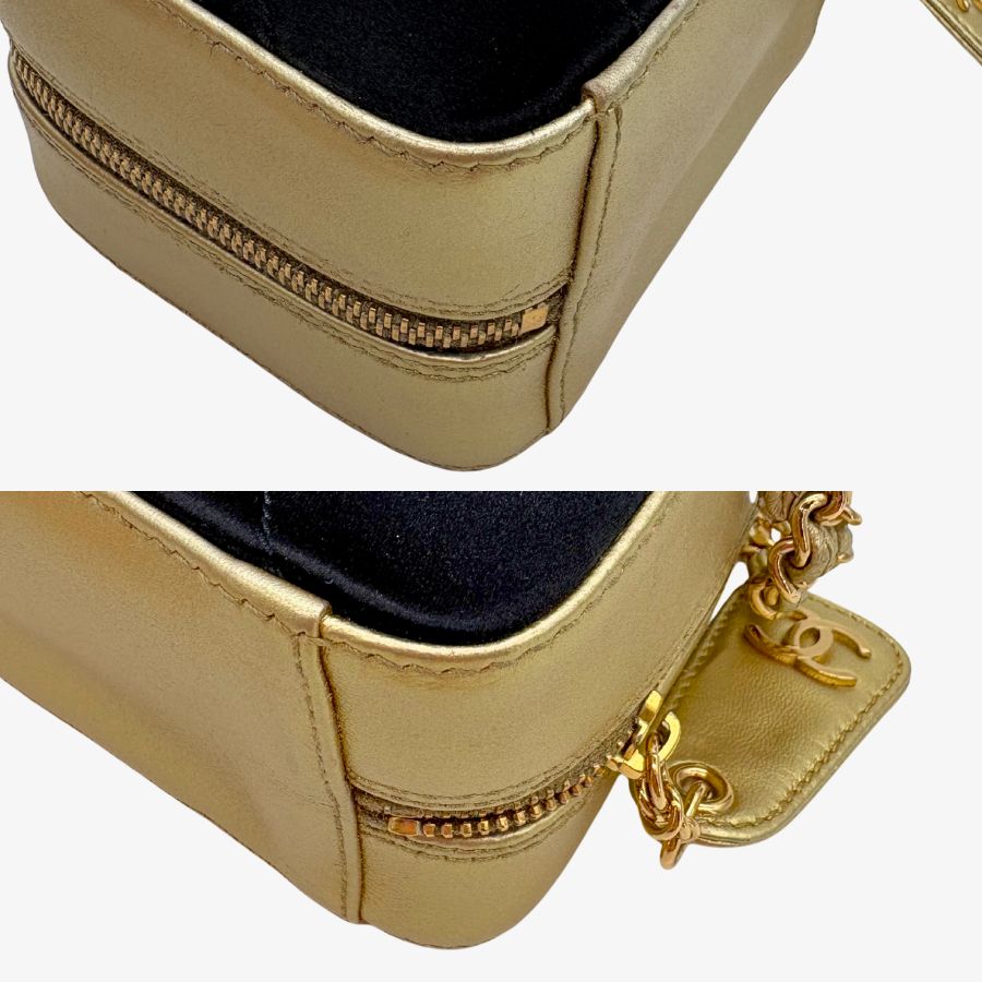 C647 - CHANEL Vintage Black/Gold Satin with Lambskin Camera Bag
