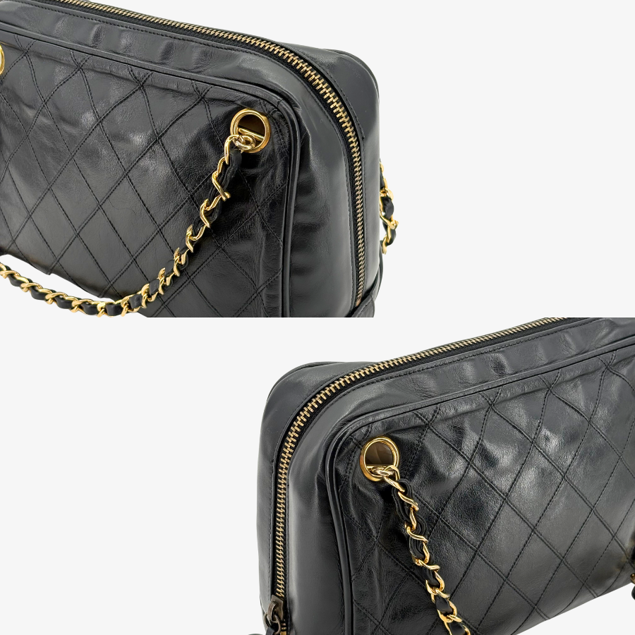 RE047 - CHANEL Vintage Black Lambskin Quilted Shoulder Bag