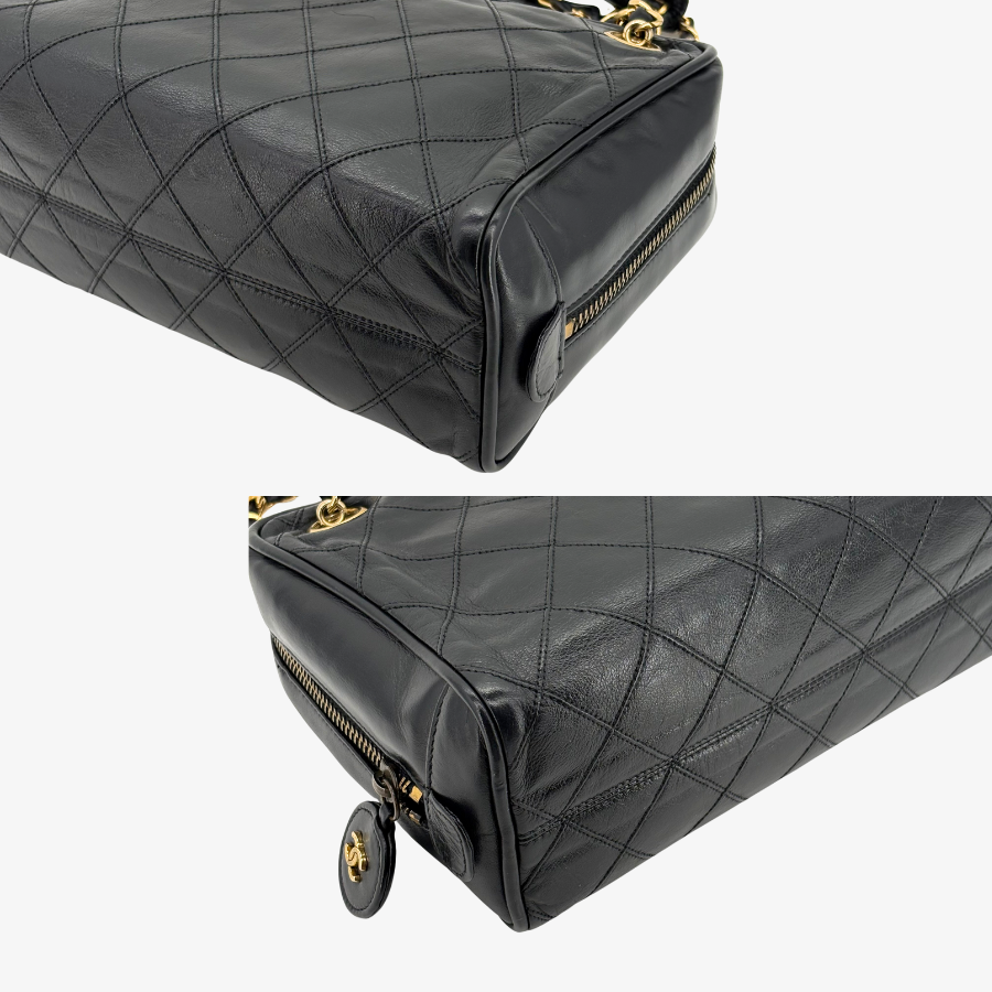 RE047 - CHANEL Vintage Black Lambskin Quilted Shoulder Bag