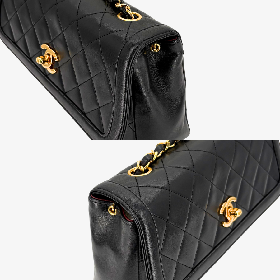 JZ772 - CHANEL Vintage Black Lambskin Quilted Flap Bag
