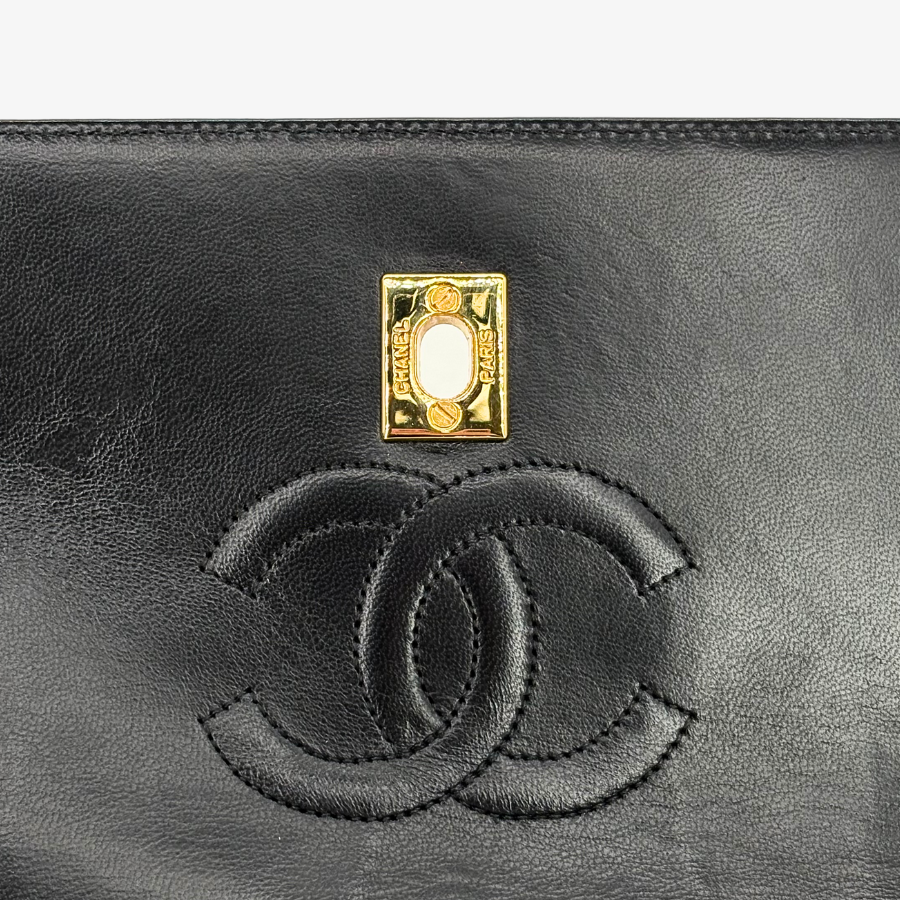 JZ772 - CHANEL Vintage Black Lambskin Quilted Flap Bag