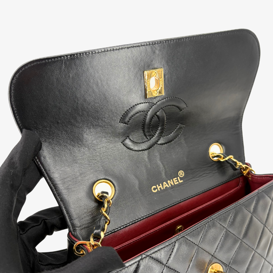 JZ772 - CHANEL Vintage Black Lambskin Quilted Flap Bag