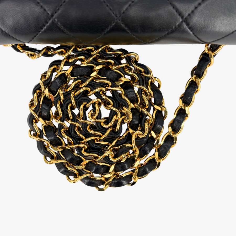 JZ772 - CHANEL Vintage Black Lambskin Quilted Flap Bag
