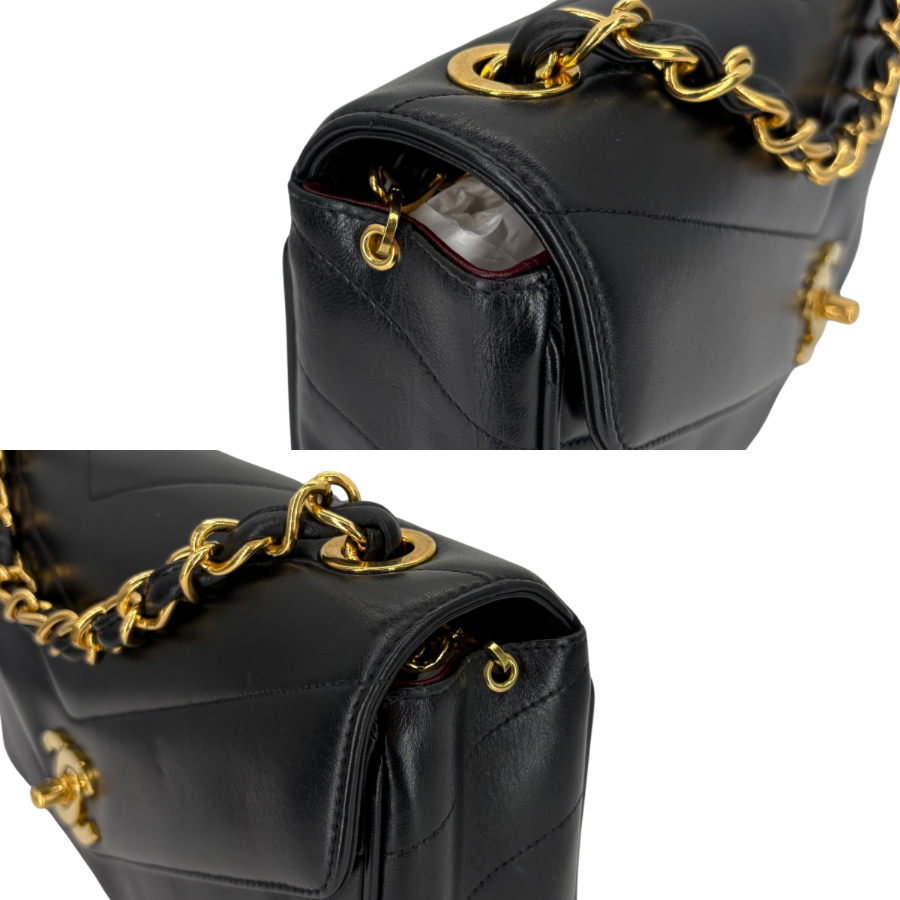 JZ835 - CHANEL Vintage Black Lambskin Chevron Flap Bag