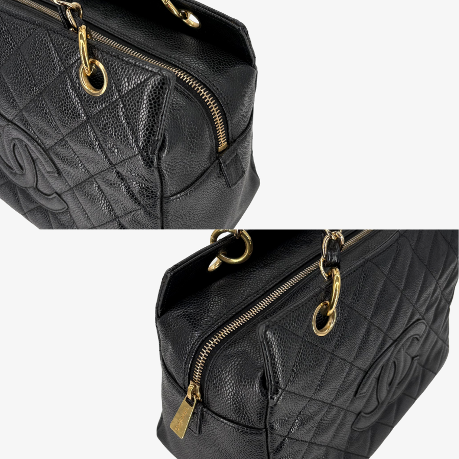 CS001 - CHANEL Vintage Black Caviar Leather PTT Tote Bag