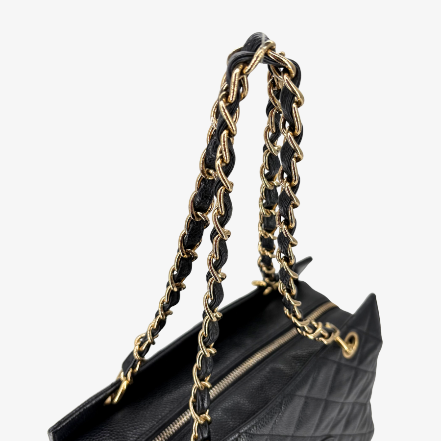 CS001 - CHANEL Vintage Black Caviar Leather PTT Tote Bag
