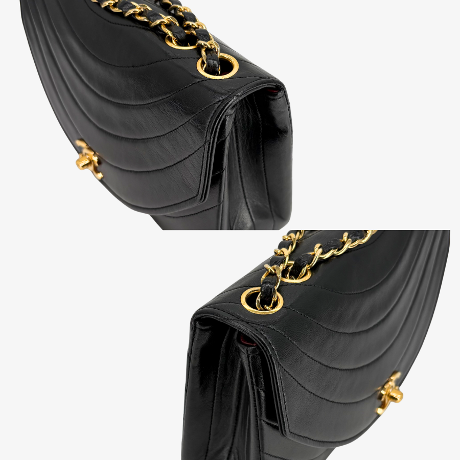 CS004 - CHANEL Vintage Black Lambskin Half Moon Wave Flap Bag