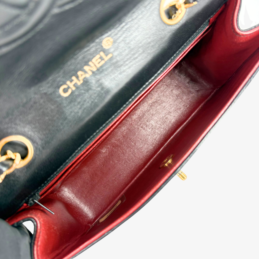 CS004 - CHANEL Vintage Black Lambskin Half Moon Wave Flap Bag