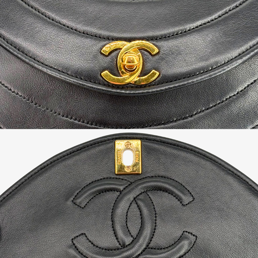CS004 - CHANEL Vintage Black Lambskin Half Moon Wave Flap Bag
