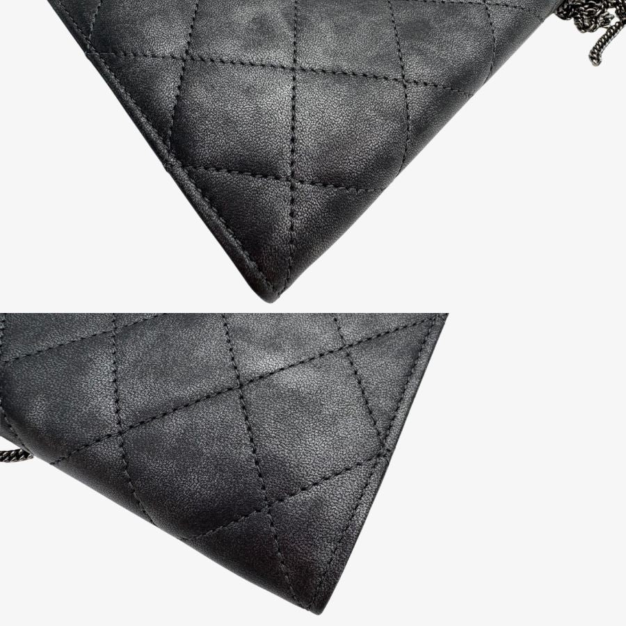 CS020 - CHANEL Black Calfskin Quilted Chain CC Wristlet Clutch