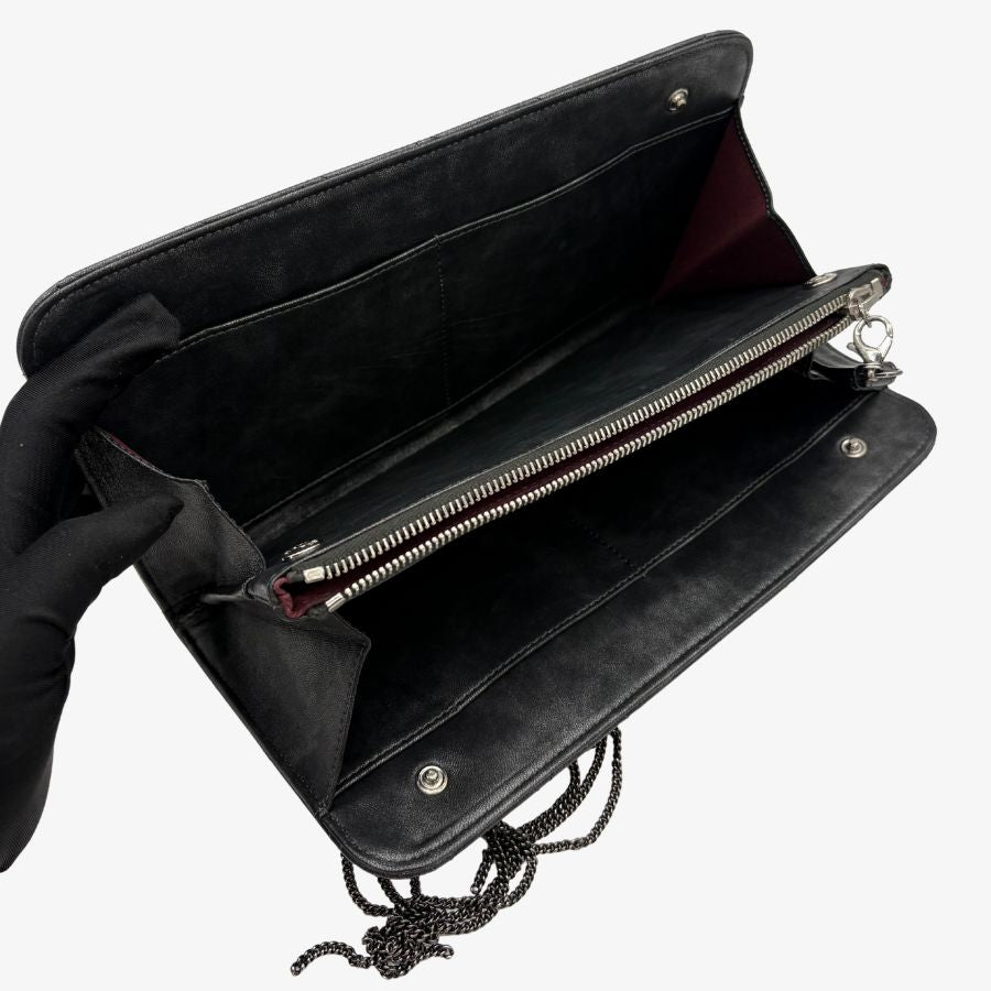 CS020 - CHANEL Black Calfskin Quilted Chain CC Wristlet Clutch