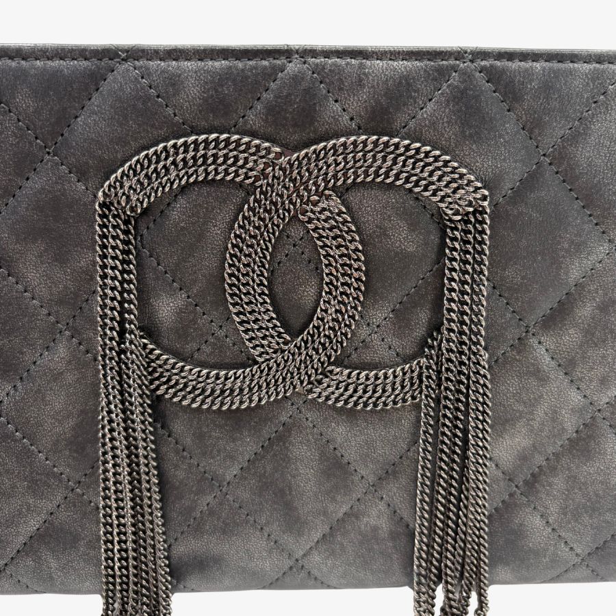 CS020 - CHANEL Black Calfskin Quilted Chain CC Wristlet Clutch