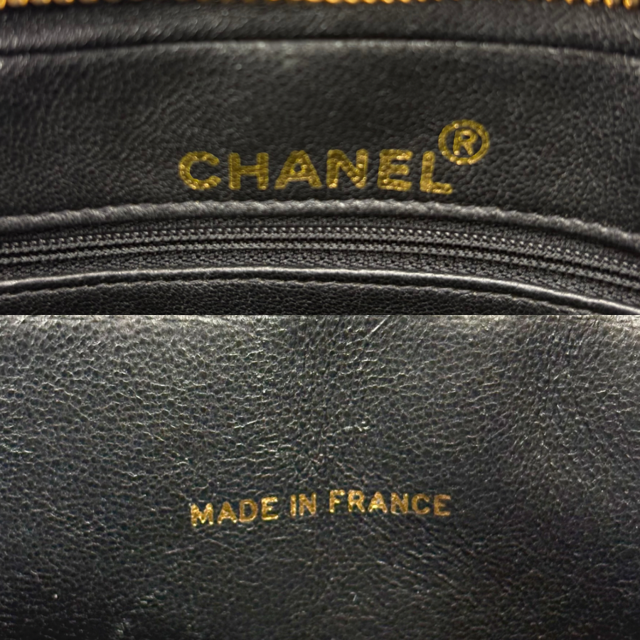 JZ989 - CHANEL Vintage Black Lambskin Cross Stripe Camera Bag