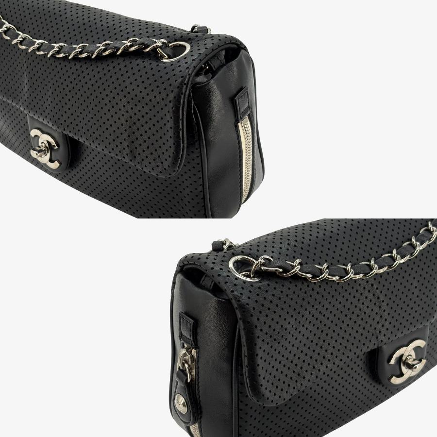 RG367 - CHANEL Black Lmabskin Perforated Flap Bag