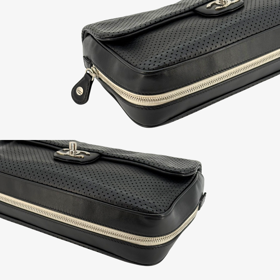 RG367 - CHANEL Black Lmabskin Perforated Flap Bag